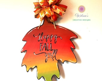 Fall Leaf Door Hanger, Fall Door Hanger, Leaf Door Hanger, Fall Door Decor, Front Door Fall Decoration, Happy Fall Yall Sign