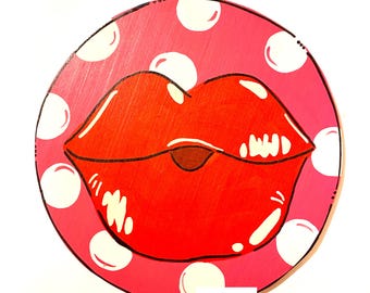 Valentine wreath attachment,  Lips sign, Valentine wreath sign, Hand painted wood signed