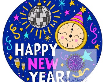 TEMPLATE: Happy New Year Door Hanger Template, Digital Download, New Year Decor, DIY Door Hanger, Round Door Sign
