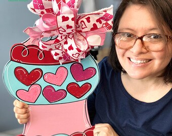 Valentine’s Conversation Candy Door Hanger, Heart Door Decor for front door