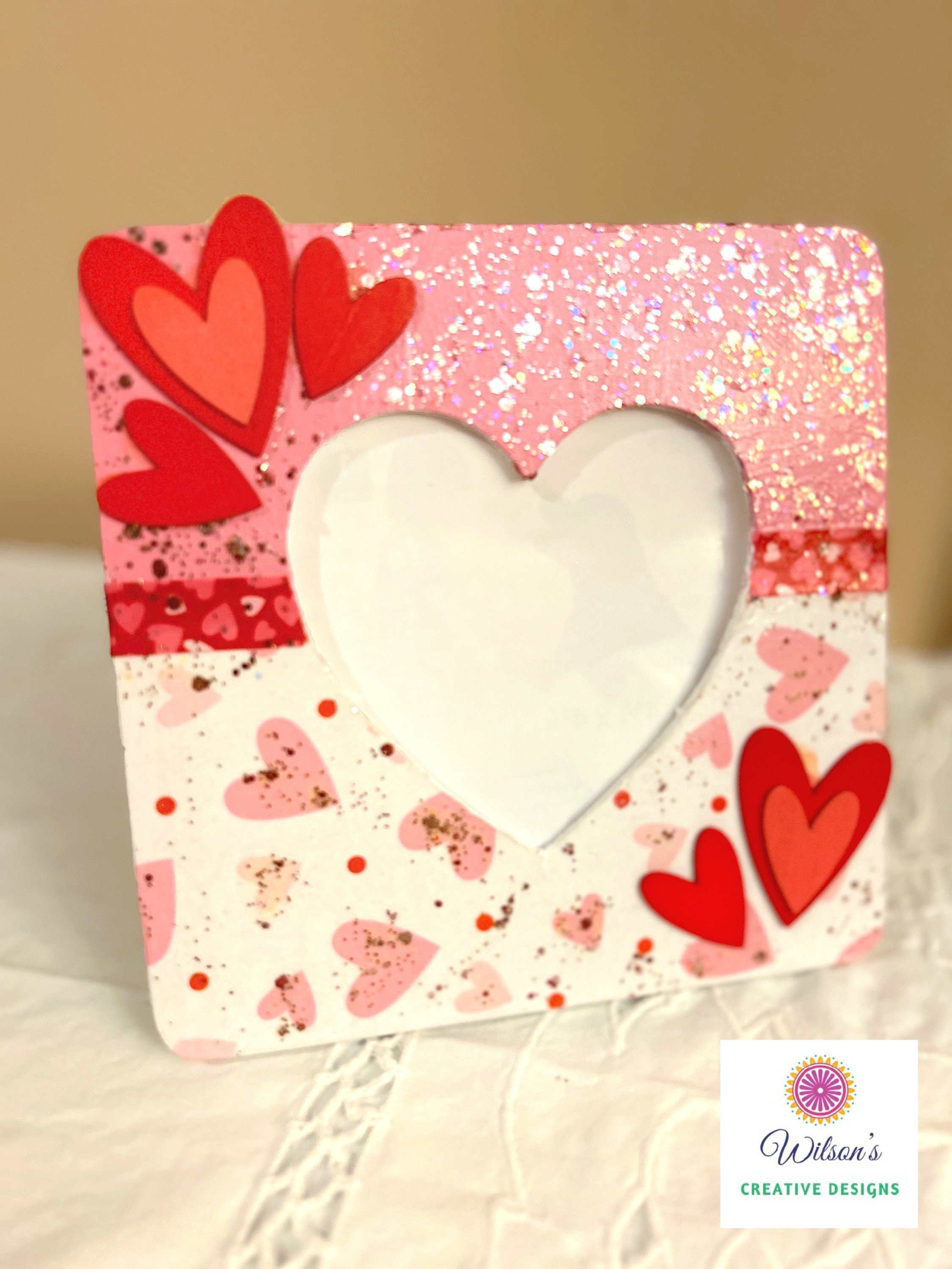 Heart Photo Frame, Hand Painted Wood Frame, Girls Picture Frame, Valentine’s Photo Gift