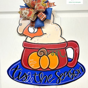 Pumpkin Pie Latte Mug Door Hanger, Fall Decoration for Front Door, Autumn Decor for porch