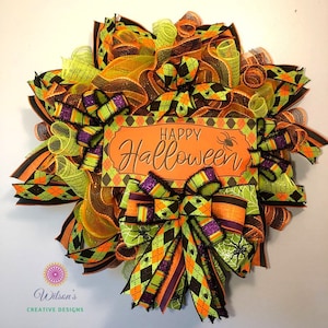 Happy Halloween Wreath, Halloween Deco Mesh Wreath, Halloween Wreath for Front Door, Spider Wreath, Halloween Door Wreath