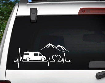 Camper Van Heartbeat Motorhome Caravan Sticker 20 x 9 cm