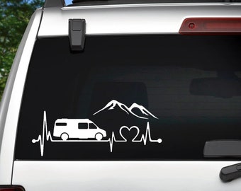 Camper Van Heartbeat Herzschlag Wohnmobil Wohnwagen Caravan Aufkleber Sticker 20 x 9 cm