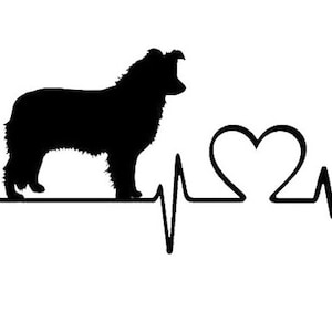 Könnte beinhalten: Schwarze Silhouette eines Hundes mit einer Herzschlaglinie und einem Herzsymbol.