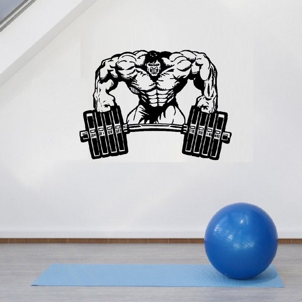 Hulk Bodybuilding Hantel  fitness Wandtattoo Wand Aufkleber 75  x 57 cm