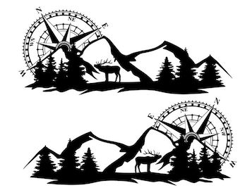 Compass Mountains Motorhome Caravan Sticker Set 2 Pieces