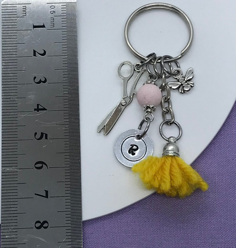 Personalised Initial Keychain Bee keychain Scissor Keychain Hairdresser keychain Hairdresser or seamstress gift Tassel keychain