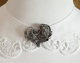 Vintage Flowing Hair Lady Brooch – Art Nouveau Jugendstil Jewelry