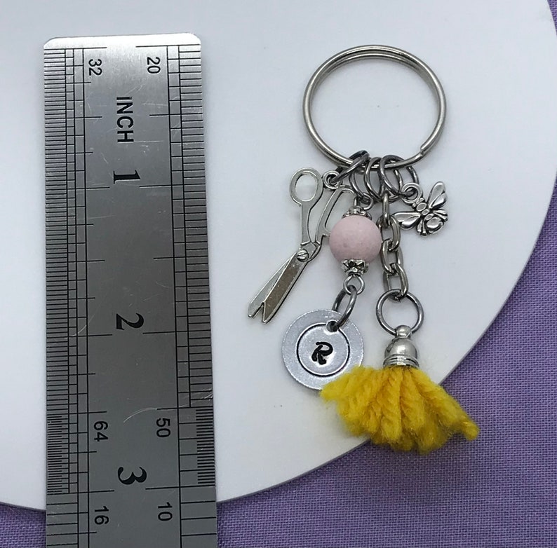 Personalised Initial Keychain Bee keychain Scissor Keychain Hairdresser keychain Hairdresser or seamstress gift Tassel keychain