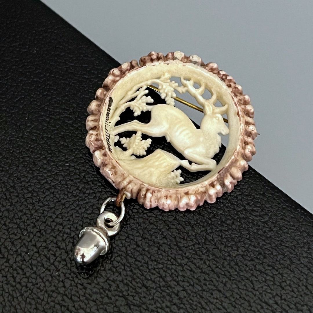 Deer Brooch Hunter Hat Pin Deer Acorn Bavarian Oktoberfest Traditional