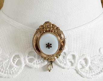 Antique Biedermeier Brooch: Gold Filled Onyx & Pearl, 19th Century