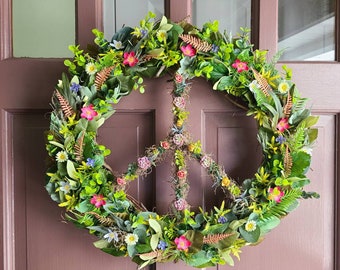 18" Wildflower and Greenery Peace Sign