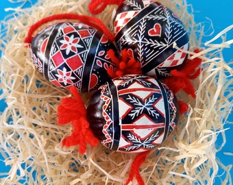 Three Artisanal Colored Easter Egg Ornaments  - Traditional Slovenian Pisanica or Pysanky (Great Easter or Christmas gift)