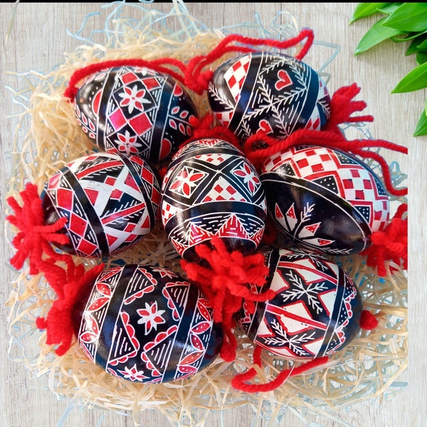 Six Artisanal Colored Easter Egg Ornaments - Traditional Slovenian Pisanica or Pysanky (Great Easter or Christmas gift)