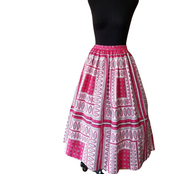 Vintage 40s 50s Novelty Print Dirndl Skirt ~1950s… - image 8