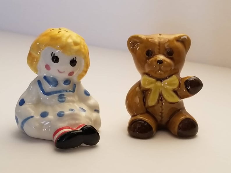 Vintage Avon Raggedy Ann and Teddy Bear Salt and Pepper Shakers 1970's