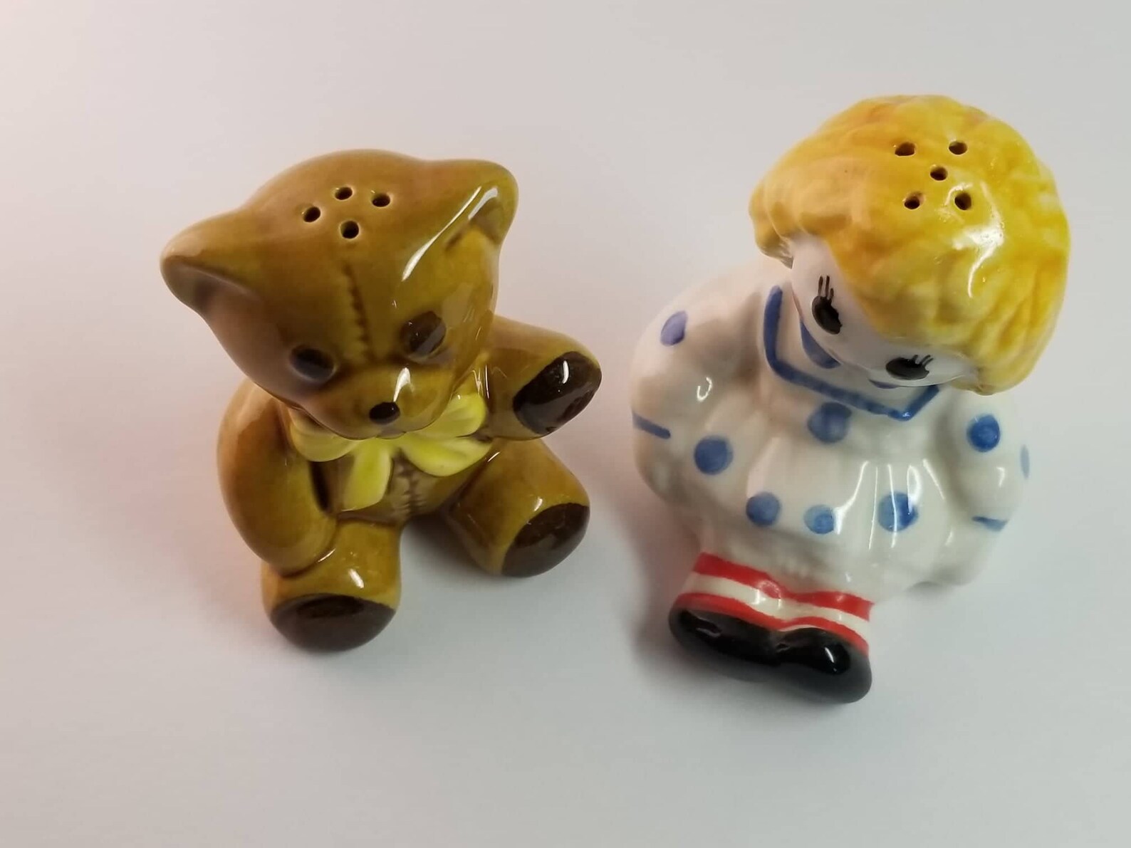 Vintage Avon Raggedy Ann and Teddy Bear Salt and Pepper Shakers 1970's