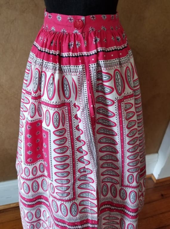 Vintage 40s 50s Novelty Print Dirndl Skirt ~1950s… - image 7