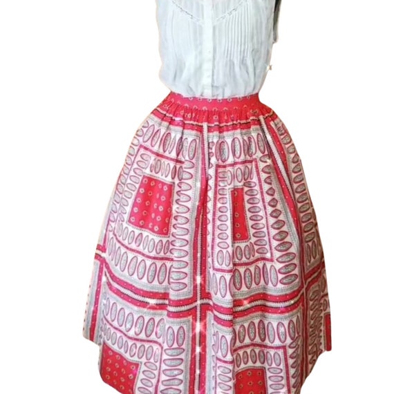 Vintage 40s 50s Novelty Print Dirndl Skirt ~1950s… - image 9