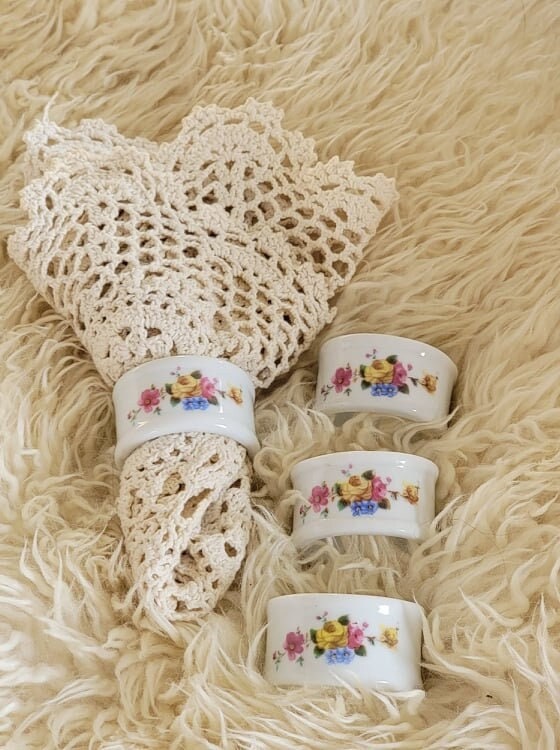 Vintage Porcelain Floral Napkin Rings Sommerset Floral Napkin Rings Set of 4 Cottagecore Bloomcore Flowercore Garden Tea