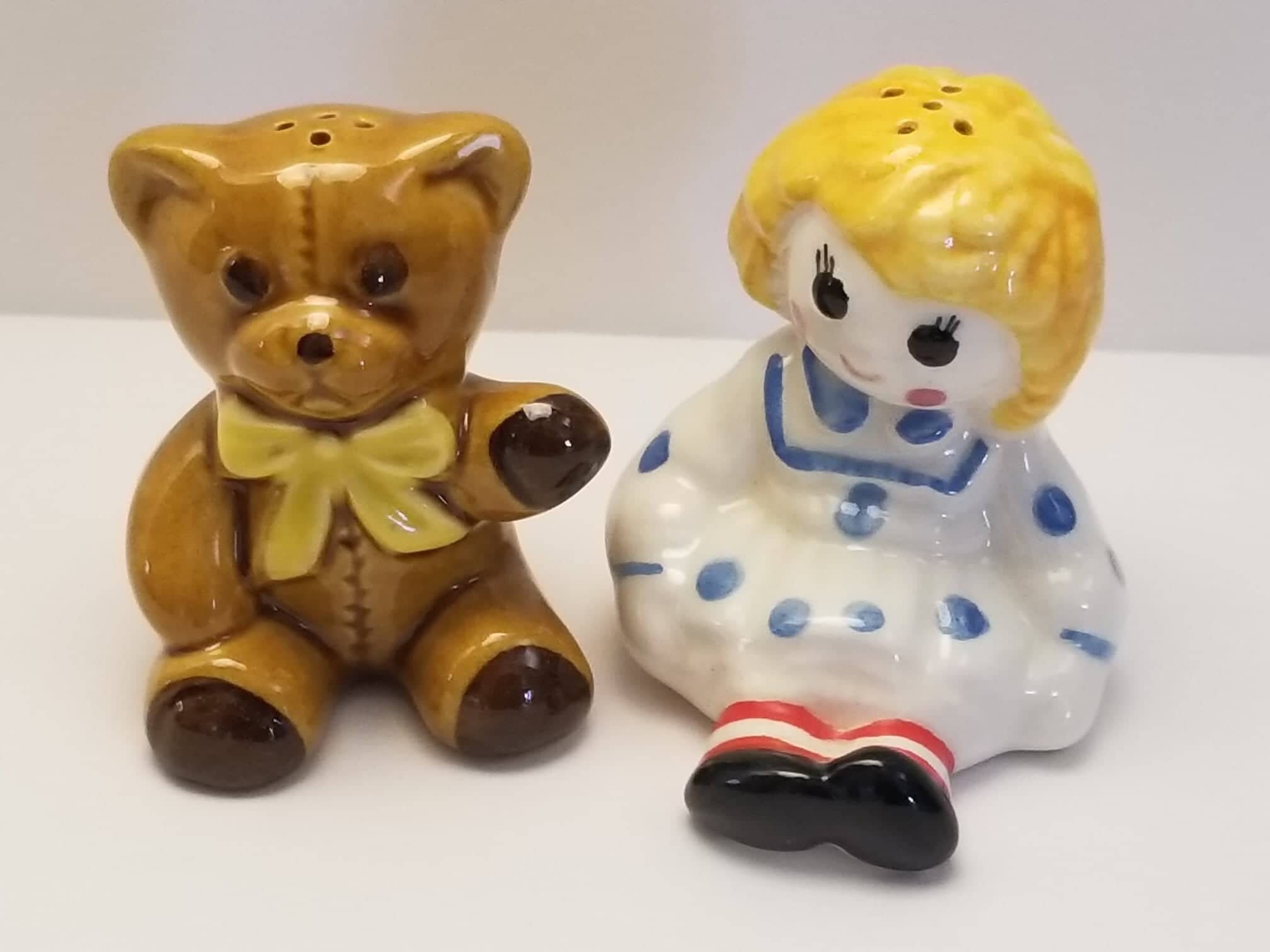 Vintage Avon Raggedy Ann and Teddy Bear Salt and Pepper Shakers 1970's
