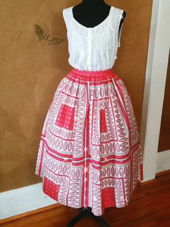 Vintage 40s 50s Novelty Print Dirndl Skirt ~1950s… - image 2