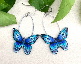 Butterfly Earrings, Drop Earrings, Swing Earrings, Unique Earrings, Polymer Clay Earrings, Gift Ideas, Unusual Earrings