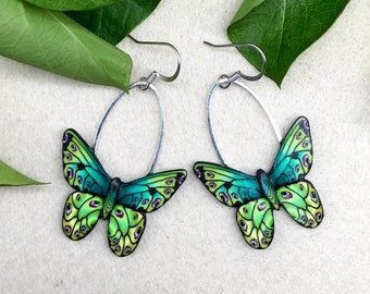 Butterfly Earrings, Drop Earrings, Swing Earrings, Unique Earrings, Polymer Clay Earrings, Gift Ideas, Unusual Earrings