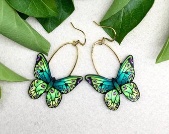 Butterfly Earrings, Drop Earrings, Swing Earrings, Unique Earrings, Polymer Clay Earrings, Gift Ideas, Unusual Earrings