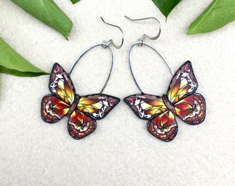 Butterfly Earrings, Drop Earrings, Swing Earrings, Unique Earrings, Polymer Clay Earrings, Gift Ideas, Unusual Earrings