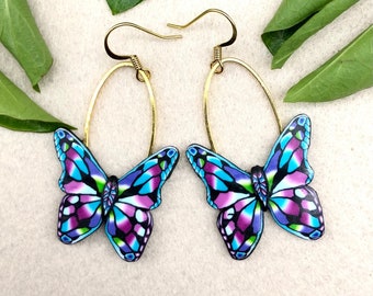 Butterfly Earrings, Drop Earrings, Swing Earrings, Unique Earrings, Polymer Clay Earrings, Gift Ideas, Unusual Earrings