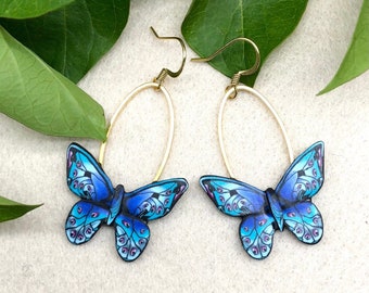 Butterfly Earrings, Drop Earrings, Swing Earrings, Unique Earrings, Polymer Clay Earrings, Gift Ideas, Unusual Earrings