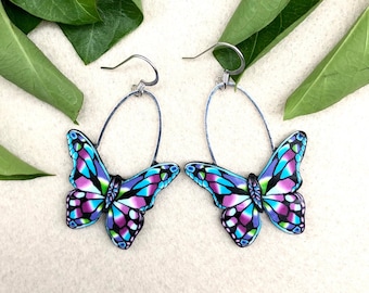 Butterfly Earrings, Drop Earrings, Swing Earrings, Unique Earrings, Polymer Clay Earrings, Gift Ideas, Unusual Earrings