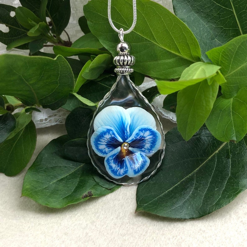 Pansy Pendant, Polymer Clay Pendant, Pansy Necklace, Unique Necklace, Unique pendant, Gift Ideas image 1