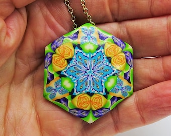 Hexagon Pendant, Polymer Clay Pendant, Hexagon Necklace, Unique Necklace, Unique pendant, Gift Ideas