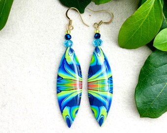 Drop Earrings, Long Earrings, Swing Earrings, Unique Earrings, Polymer Clay Earrings, Patterned Earrings, Gift Ideas, Unusual Earrings