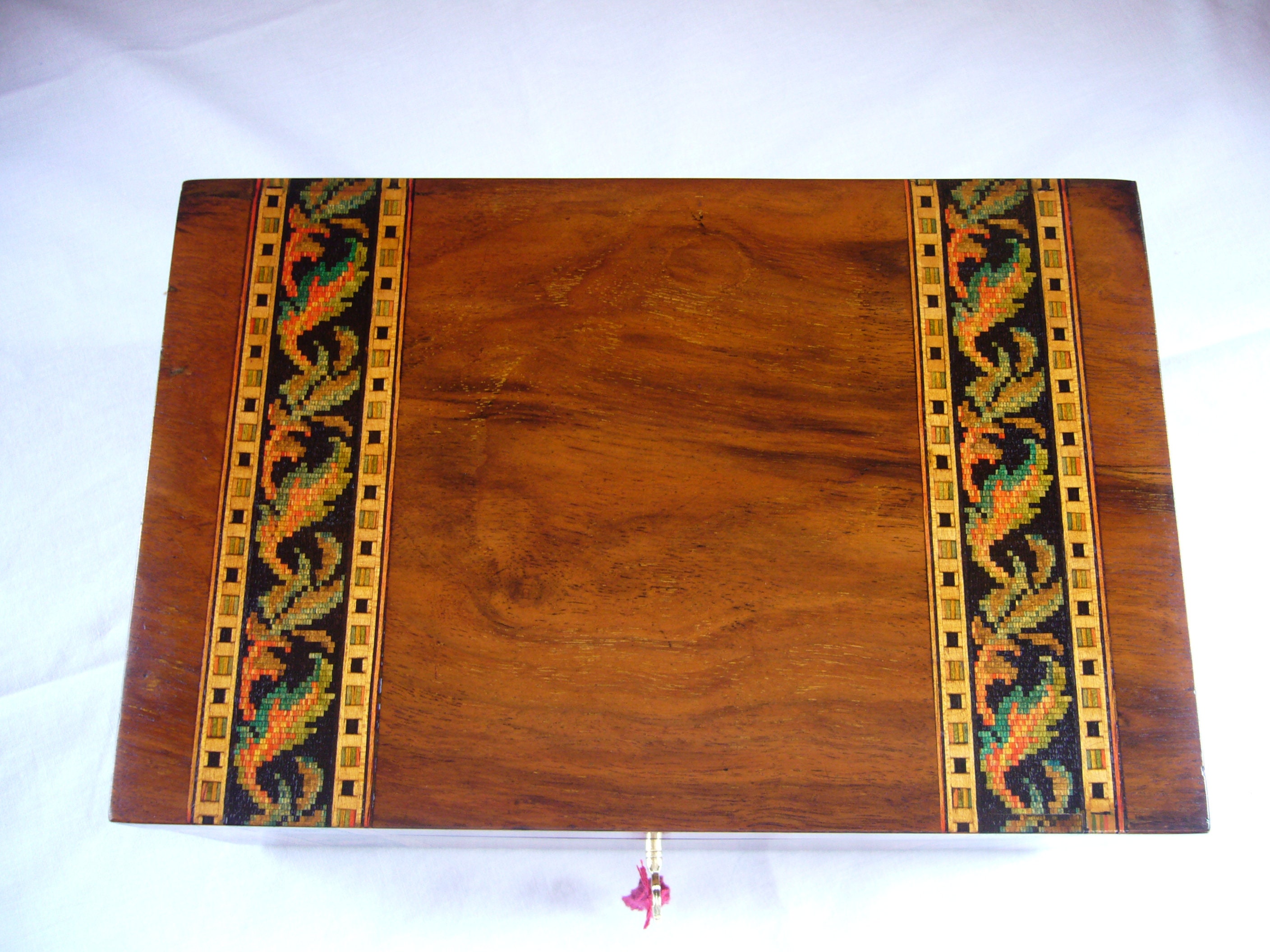 Antique Victorian Jewellery Box Inlaid Walnut With Red Etsy