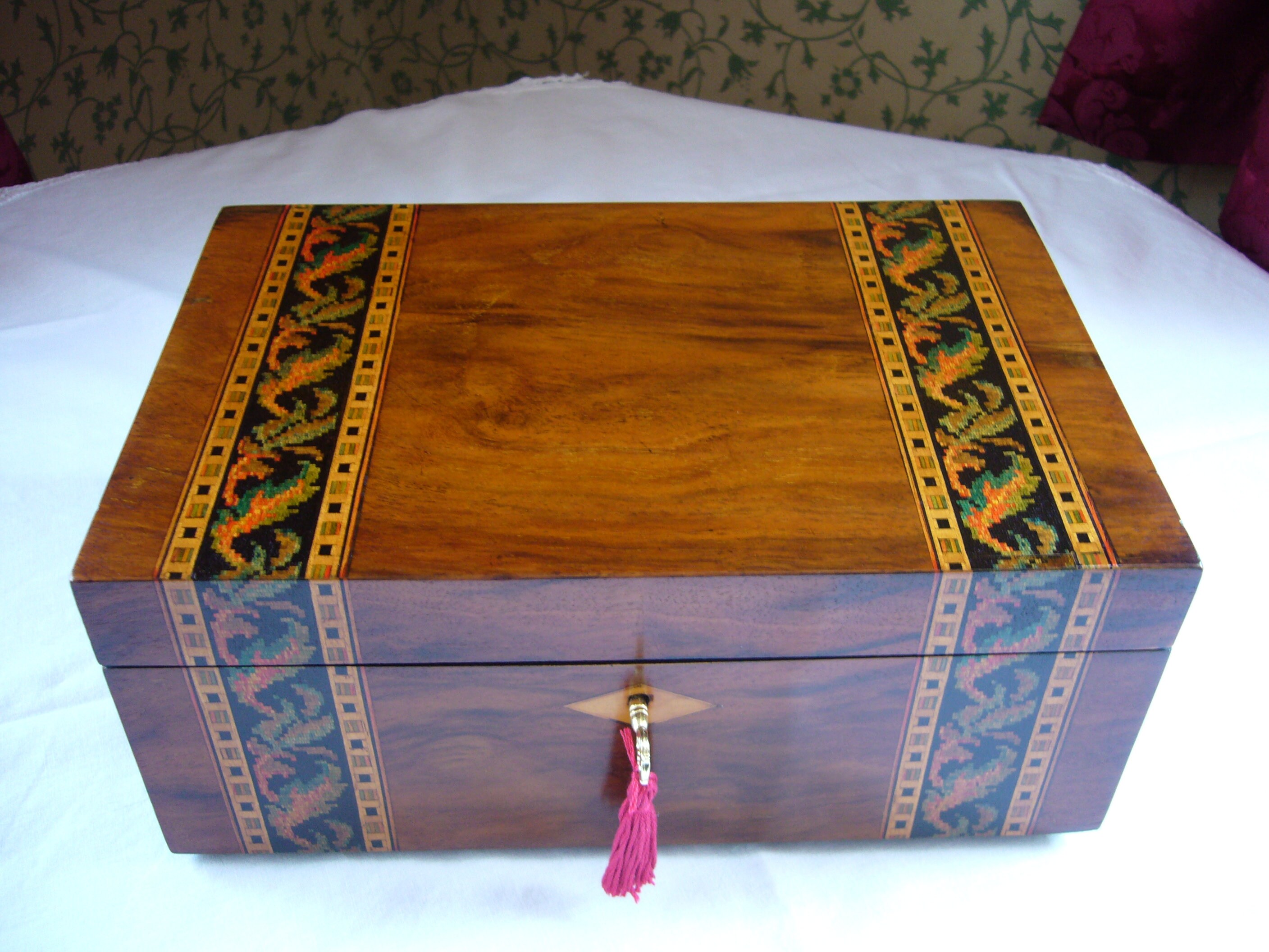 Antique Victorian Jewellery Box Inlaid Walnut With Red Etsy