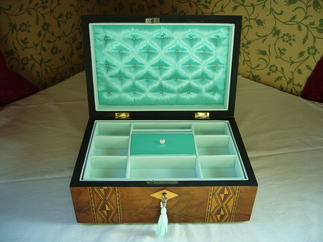 Victorian Antique Jewellery Box Inlaid Walnut With Mint Etsy UK