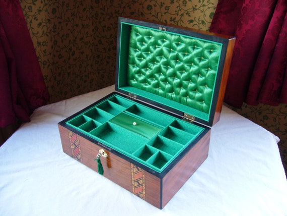 Antique Victorian Jewellery Box Walnut Parquetry I