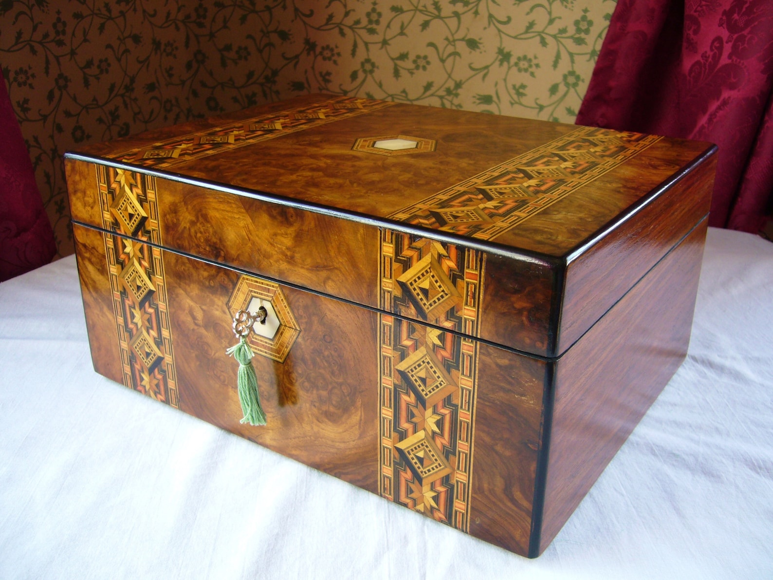 Antique Victorian Jewellery Box Burr Walnut & Parquetry Inlaid Etsy