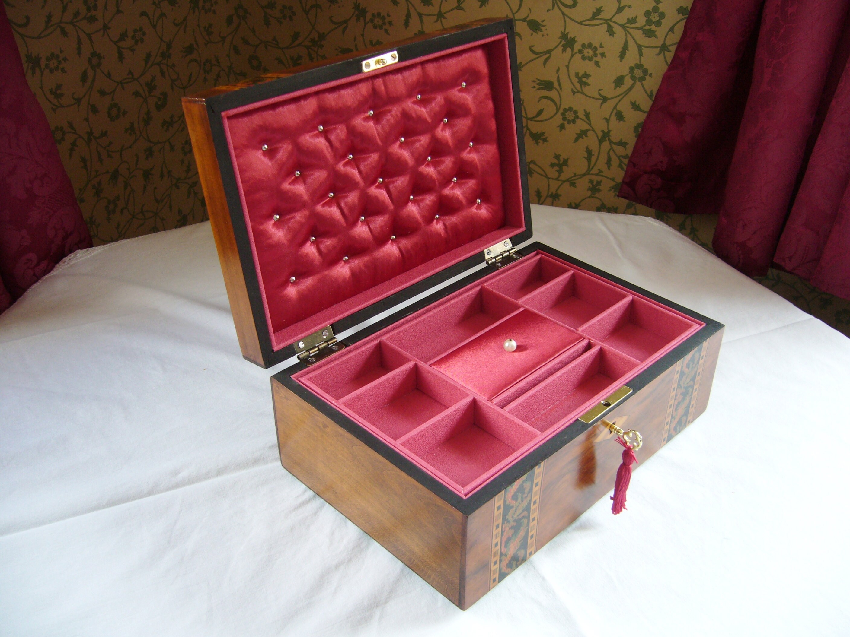 Antique Victorian Jewellery Box Inlaid Walnut With Red Etsy