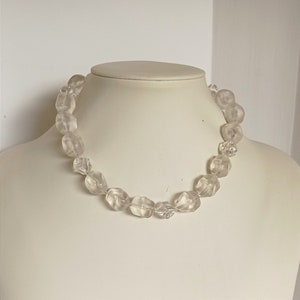 Vintage from the &#39;80s clear necklace and clip on earrings set, easy to wear retro jewelry, statement jewelry, beaded necklace, gift for her.