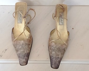 Vintage handmade '80s statement slingbacks, EU38 1/2, US8, low heel square toe, Greek shoes