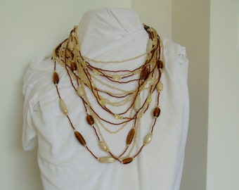 Vintage '80s seed beads boho Multi strand necklace, handmade jewelry.