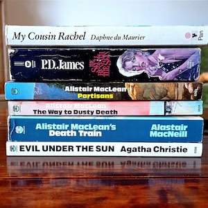Agatha Christie, P.D. James, Alistair McLean, mystery and crime pocket books from the '80s, rare old paperbacks for book lovers.