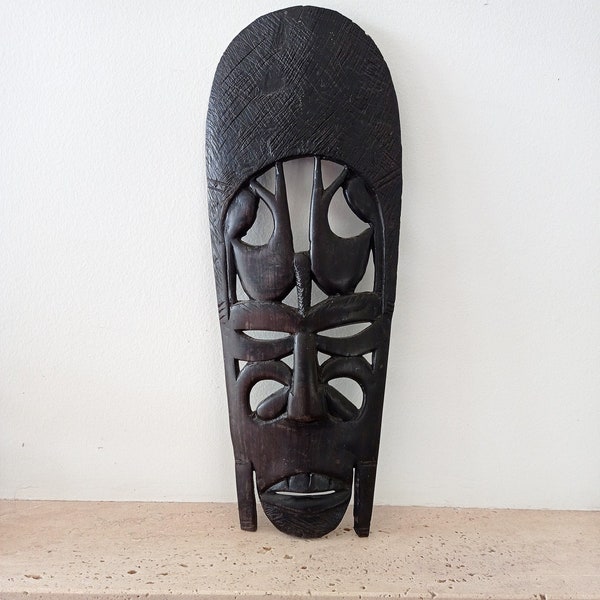 Wooden African mask from Sudan, vintage handmade mask, traditional African art from the '80s, statement wood art, collectible mask.