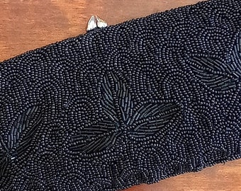 Bolso de mano de noche vintage negro con cuentas, elegante bolso de mano de los años 60, bolso con bordado de cuentas, hermoso bolso de mano formal, regalo para ella.